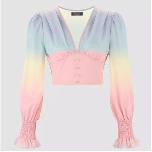 NWT Cider Gradient Pastel V- Neckline Cropped Blouse Size L